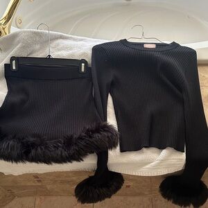 Show Me Your MuMu Black Skirt Set with Faux Fur Trim